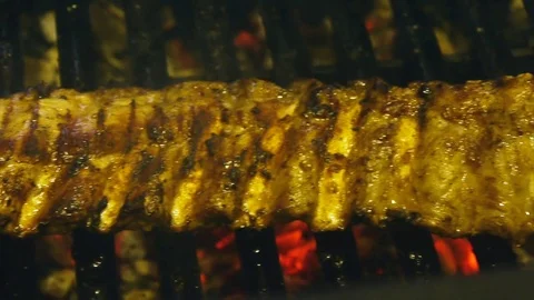 Meat ribs grilled. Barbeque. Beef ribs. Lamb ribs fried grilled Video stock 84252822