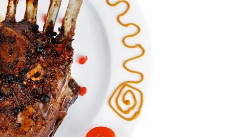 Meat ribs on white plate 스톡 동영상 50415817