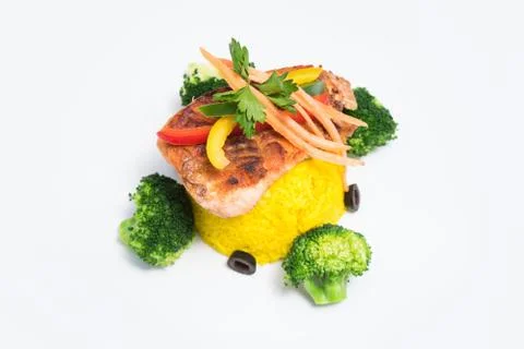 Meat with Rice &amp; vegetables Stock Photos