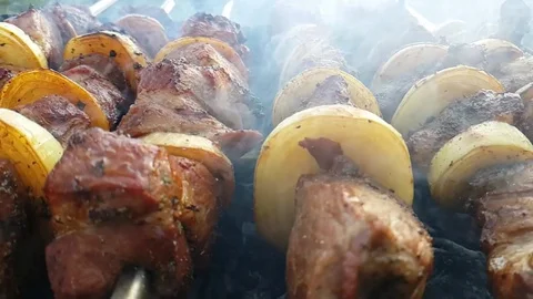 Meat roast brazier slow-motion Video stock 88284336
