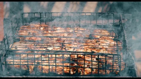 Meat roast on a grill closeup Stock Footage 78628726