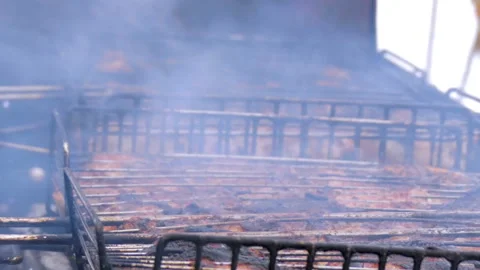 The meat is roasted on the barbecue Stock Footage 88773052