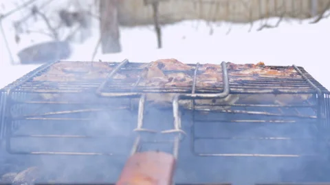 The meat is roasted with fire Stock Footage 88772724