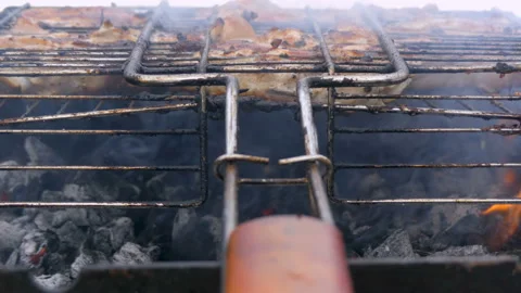 The meat is roasted with fire Stock Footage 88774505
