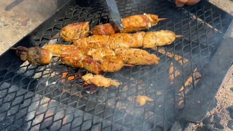 Meat roasting on a barbecue Vídeo Stock 293722528