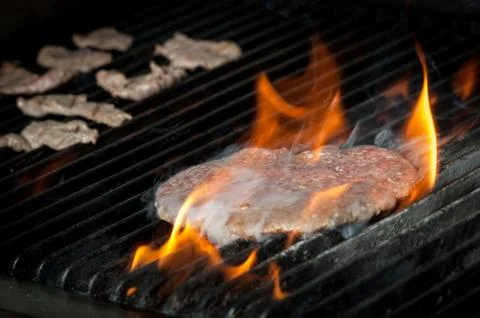 Meat roasting on the grill Stock Photos