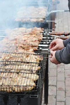 Meat roasting on the grill Stock Photos