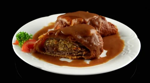 Meat roll with chicken and cheese, loop, horizontal view Stock Footage 61708788