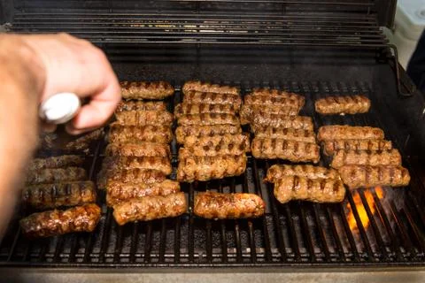 Meat rolls on the grill Stock Photos