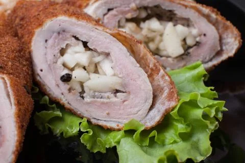 Meat rolls on lettuce leaf Stock Photos