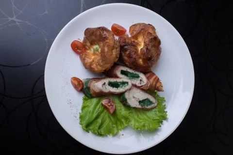 Meat rolls on lettuce leaf Stock Photos