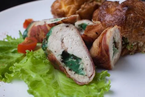 Meat rolls on lettuce leaf Stock Photos