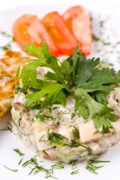Meat salad, macro Stock Photos