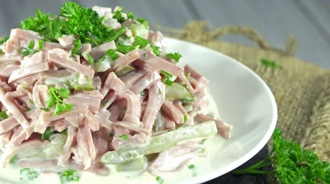Meat salad (not loopable) Stock Footage 44442691