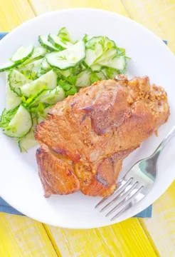 Meat with salad Stock Photos