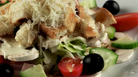 Meat salad with raw mushrooms, loop Stock Footage 61710277