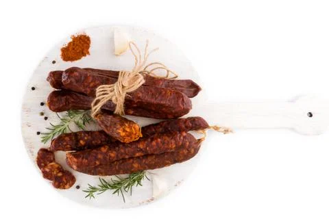Meat sausage background. Stock Photos