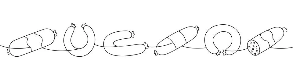 Meat sausages set. Fresh raw sausages one line continuous drawing. Vector Stock Illustration