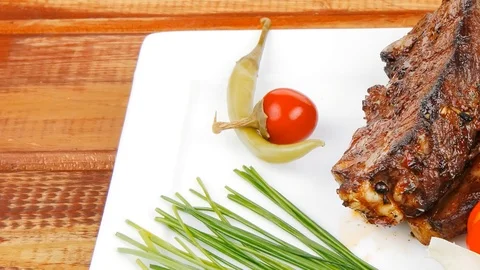 Meat savory on wooden table Video stock 88920820
