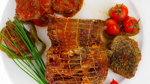 Meat served on plate 스톡 동영상 25006762