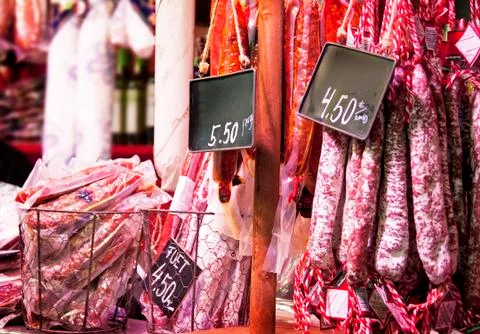 Meat on shopwindow Stock Photos