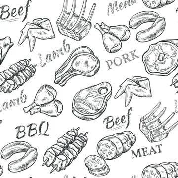 Meat Sketch Seamless Pattern Illustration