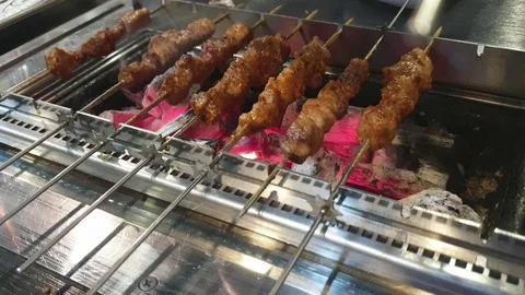 Meat skewer on the grill Video stock 112636610