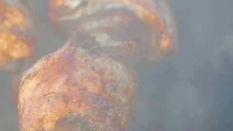 Meat On Skewer Roasting On The Fire 스톡 동영상 107261216