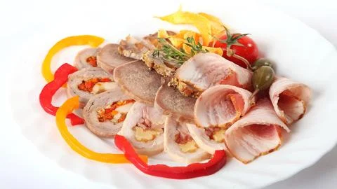 Meat sliced for a festive table. Stock Photos