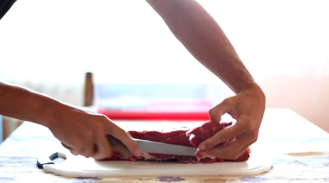 Meat slicing - close up Stock Footage 35882100