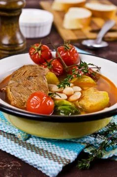 Meat soup with beans Stock Photos
