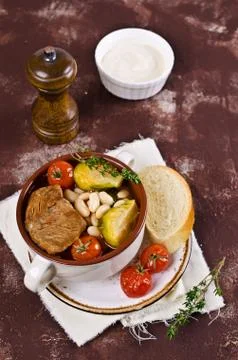 Meat soup with beans Stock Photos