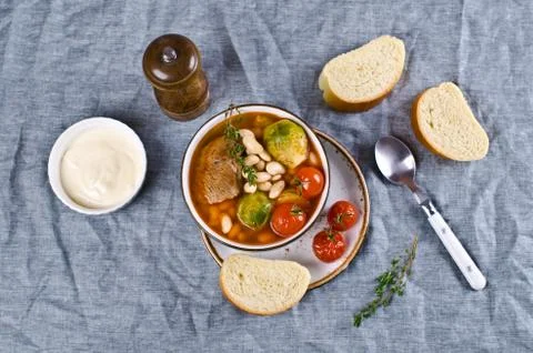 Meat soup with beans Stock Photos