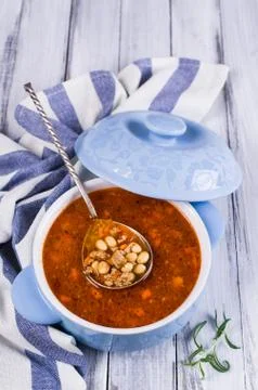Meat soup with beans Foto stock