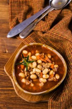 Meat soup with beans Stock Photos