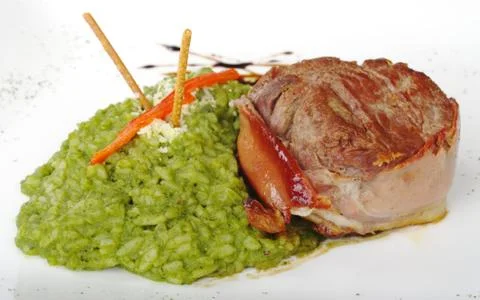 Meat with spinach-rice Stock Photos
