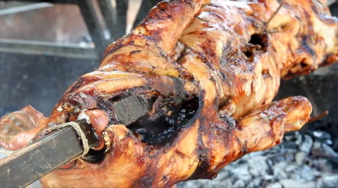 Meat on the spit Stock Footage 5486731