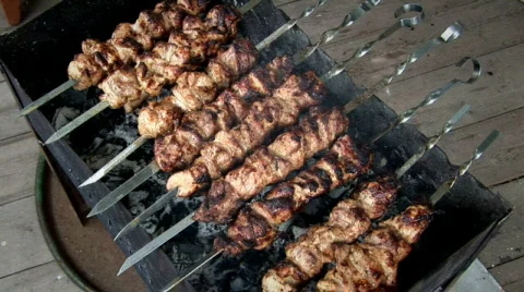 Meat on spits 011 Stock Footage 855181