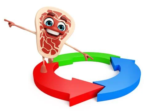Meat steak character with circular graph 스톡 일러스트