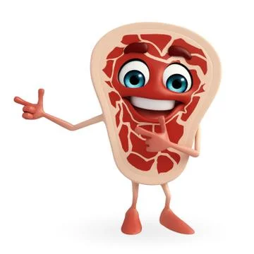Meat steak character is pointing Stock Illustration