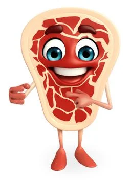 Meat steak character is pointing Stock Illustration