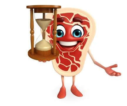 Meat steak character with with sand clock Stock Illustration