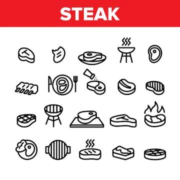 Meat Steak Collection Elements Icons Set Vector Illustrazione stock