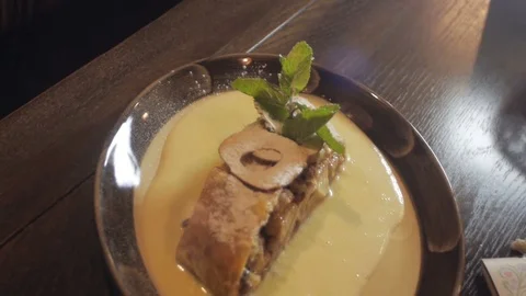 Meat steak. Dinner in a restaurant. Slow motion video footage. Stock Footage 78487516