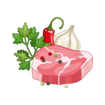 Meat steak dish vector illustration with spices Stock Illustration