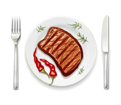 Meat steak at with fork vector illustration. Stock Illustration