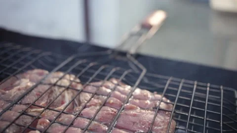 Meat steak on the grill. Video stock 152233400