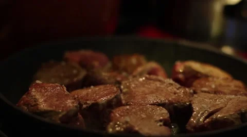 Meat on Stove in restaurant Stock Footage 40339581