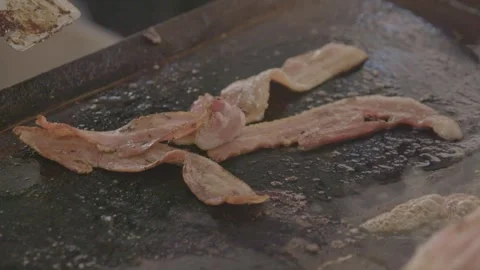 Meat Strips Sizzling on Griddle at Sydney Market Food Stall, Australia, 2016 Stock Footage 345713010