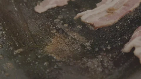 Meat Strips Sizzling on Griddle at Sydney Market in Close-Up Slow Motion Stock Footage 345715380